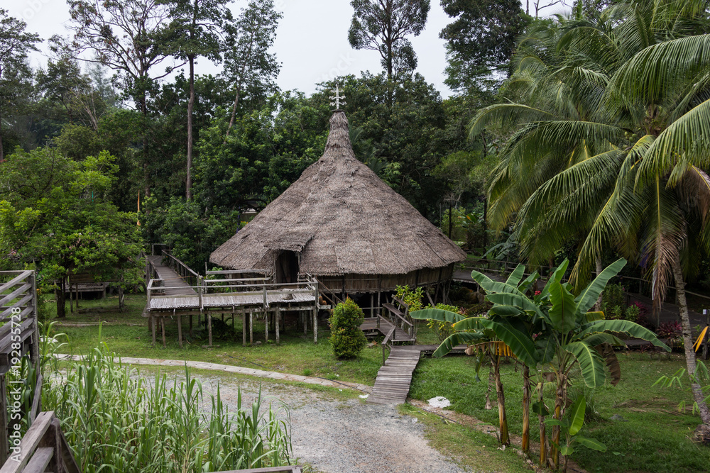 bamboo hut near Kuching, Sarawak in Borneo bamboo hut near Kuching, Sarawak in Borneo