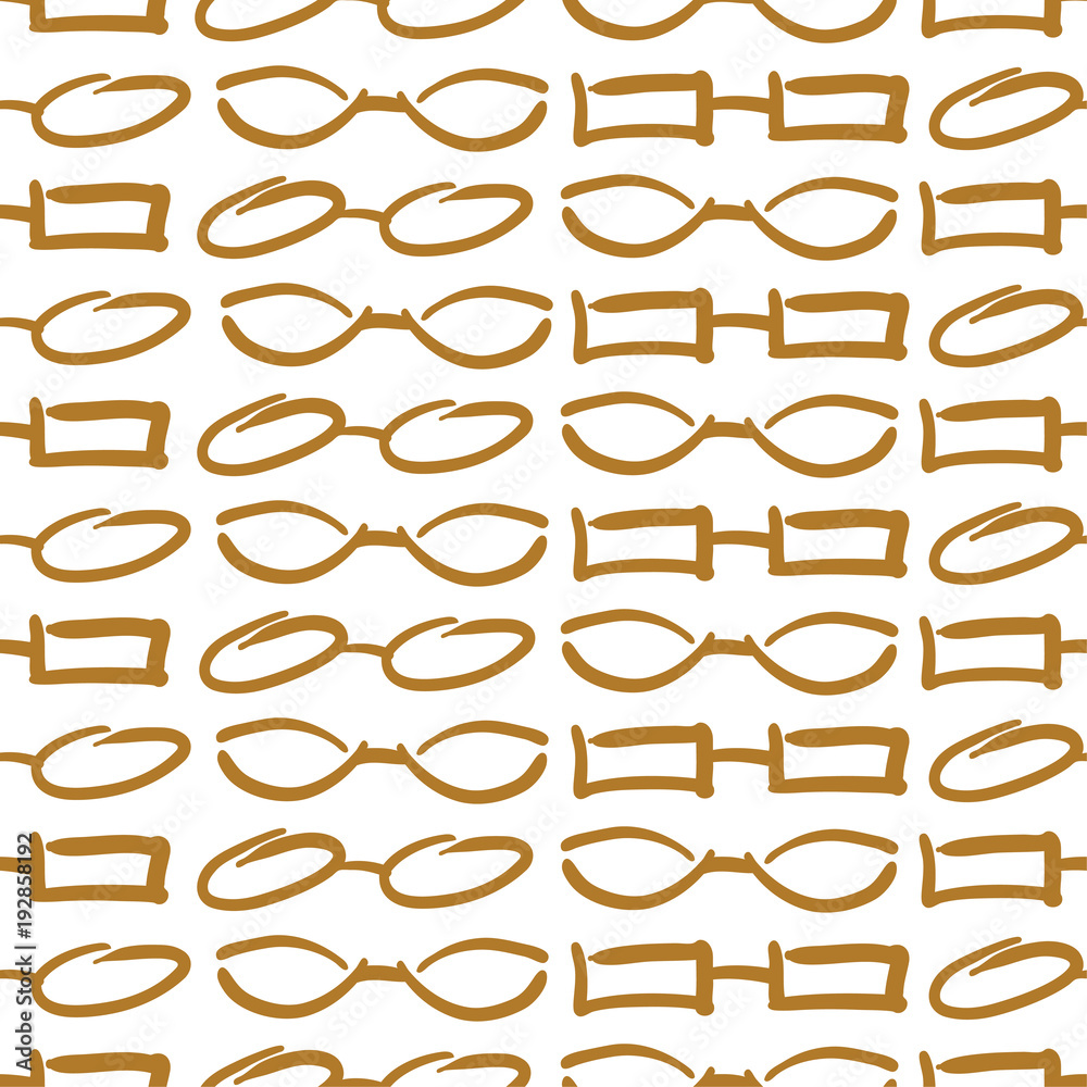 Glasses and Sunglasses Gold Seamless Pattern. Vector illustration.