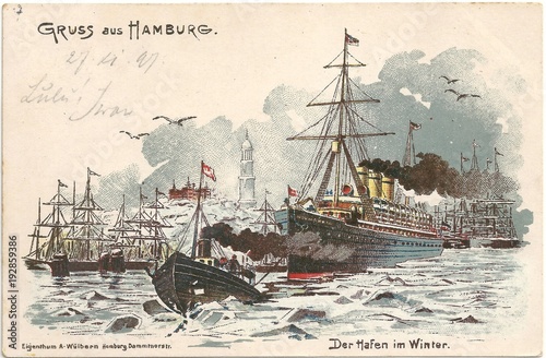Hamburger Hafen 1897 (original gelaufene Postkarte )