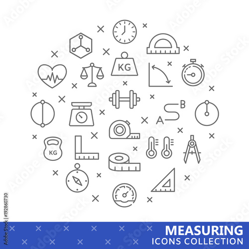 Collection of measuring thin line icons