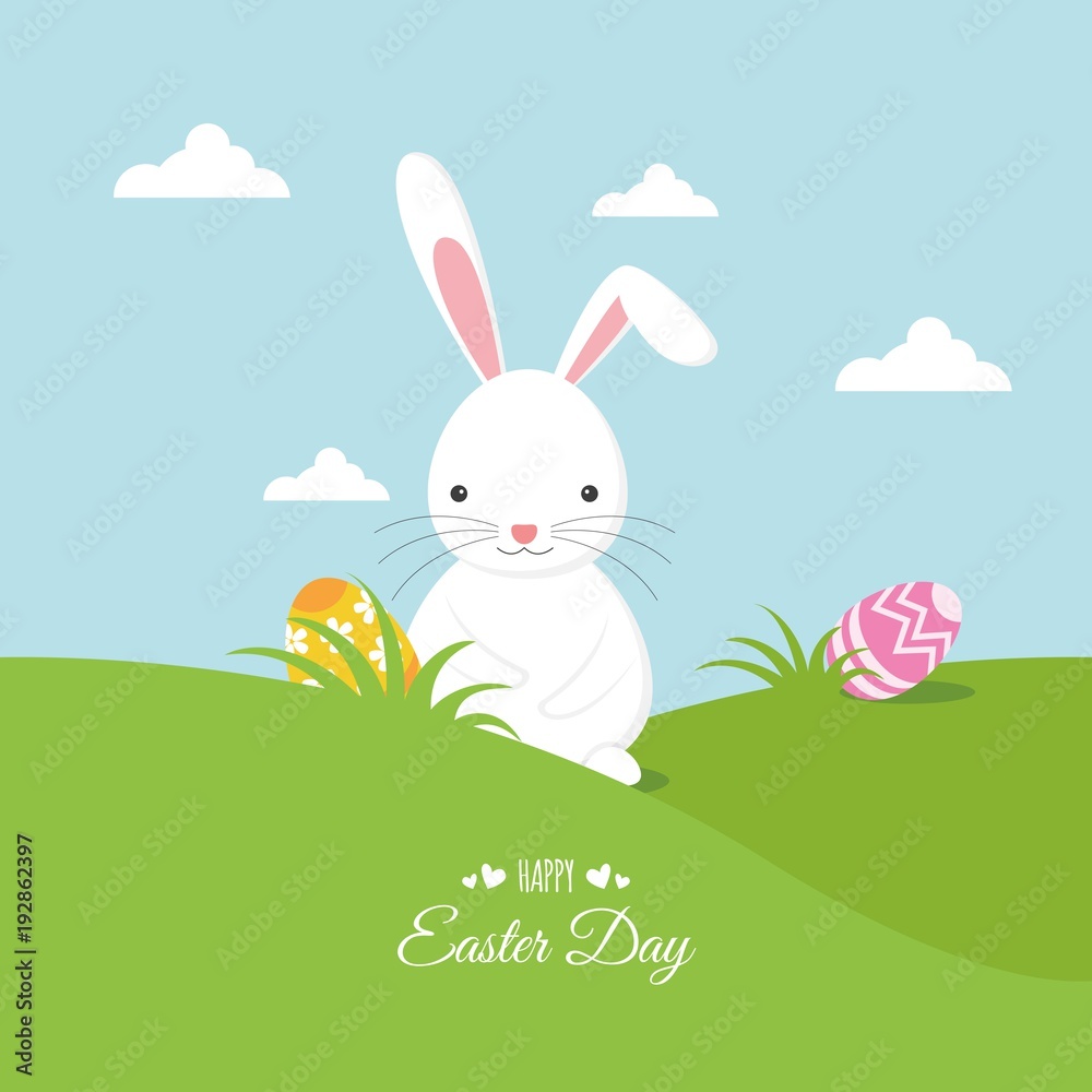 Fototapeta premium Easter Day background with cute Bunny and beautiful scenery