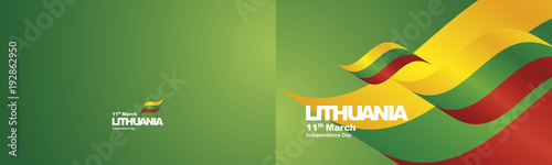 Independence Day Lithuania flag ribbon two fold landscape background greeting card