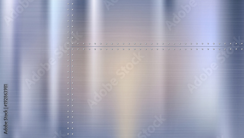 Metal background with texture and rivets. Riveted metal sheets with reflections and blurred reflections. Template for your poster, banner, cover art and other design