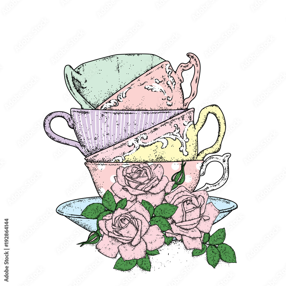 Vintage Tea Cups Vector
