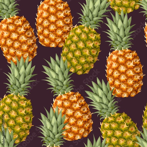 Seamless pattern with pineapple fruits