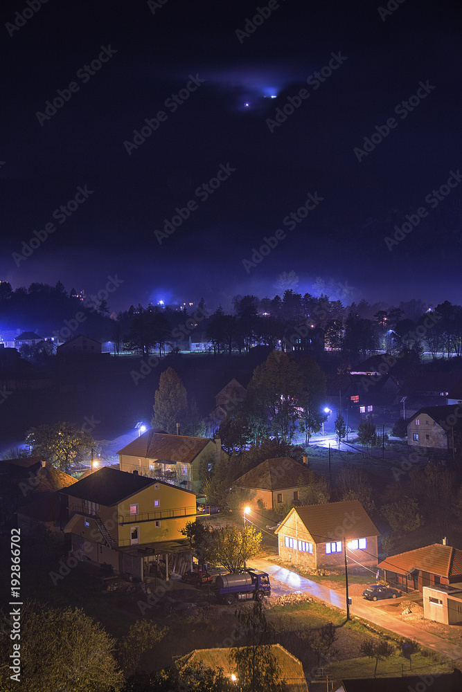 city at night - Cetinje in the Fog