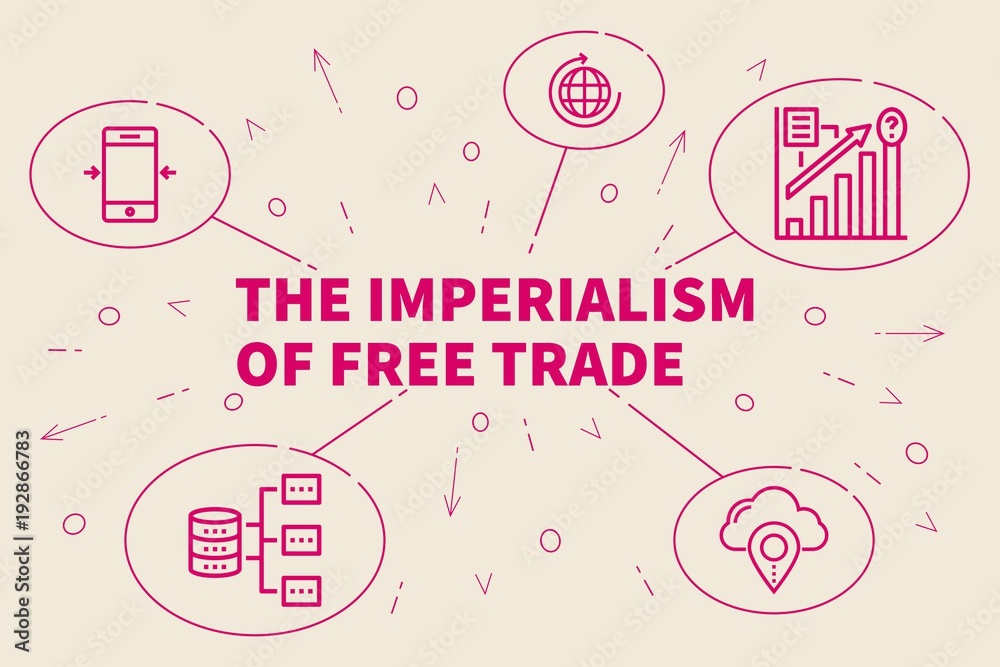 Business illustration showing the concept of the imperialism of free trade