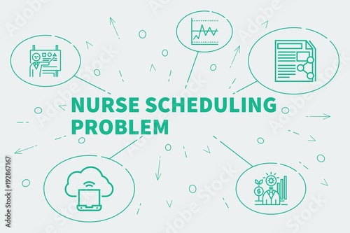Business illustration showing the concept of nurse scheduling problem photo