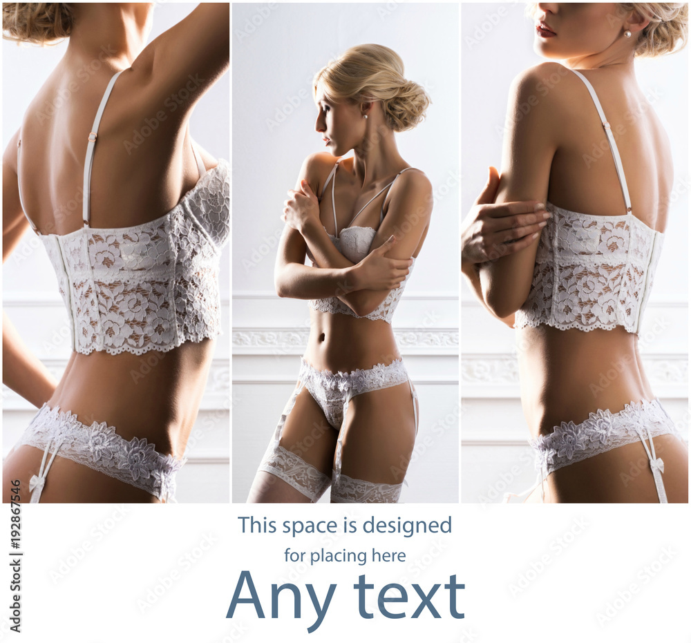 Bridal lingerie collection. Young, beautiful and sexy girls posing in white  underwear. Spring concept. Stock Photo | Adobe Stock