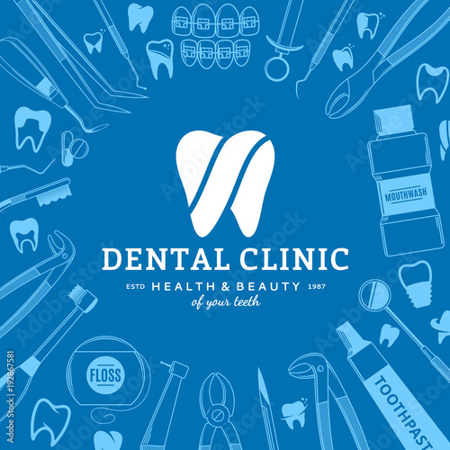 Dental clinic logo and dental instrument icons