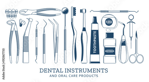 Dental instrument and oral care icons