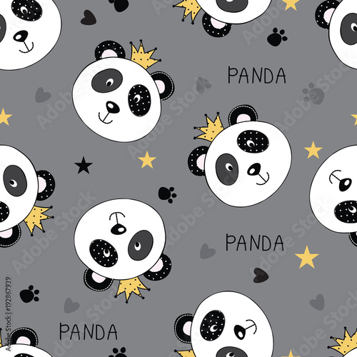Fototapeta Naklejka Na Ścianę i Meble -  Seamless pattern with princess panda