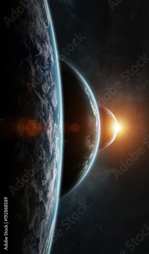 Fototapeta Naklejka Na Ścianę i Meble -  Distant planet system in space with exoplanets 3D rendering elements of this image furnished by NASA