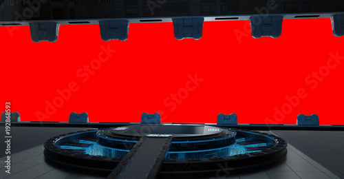 Fototapeta Naklejka Na Ścianę i Meble -  Llanding strip spaceship interior isolated on red background 3D rendering
