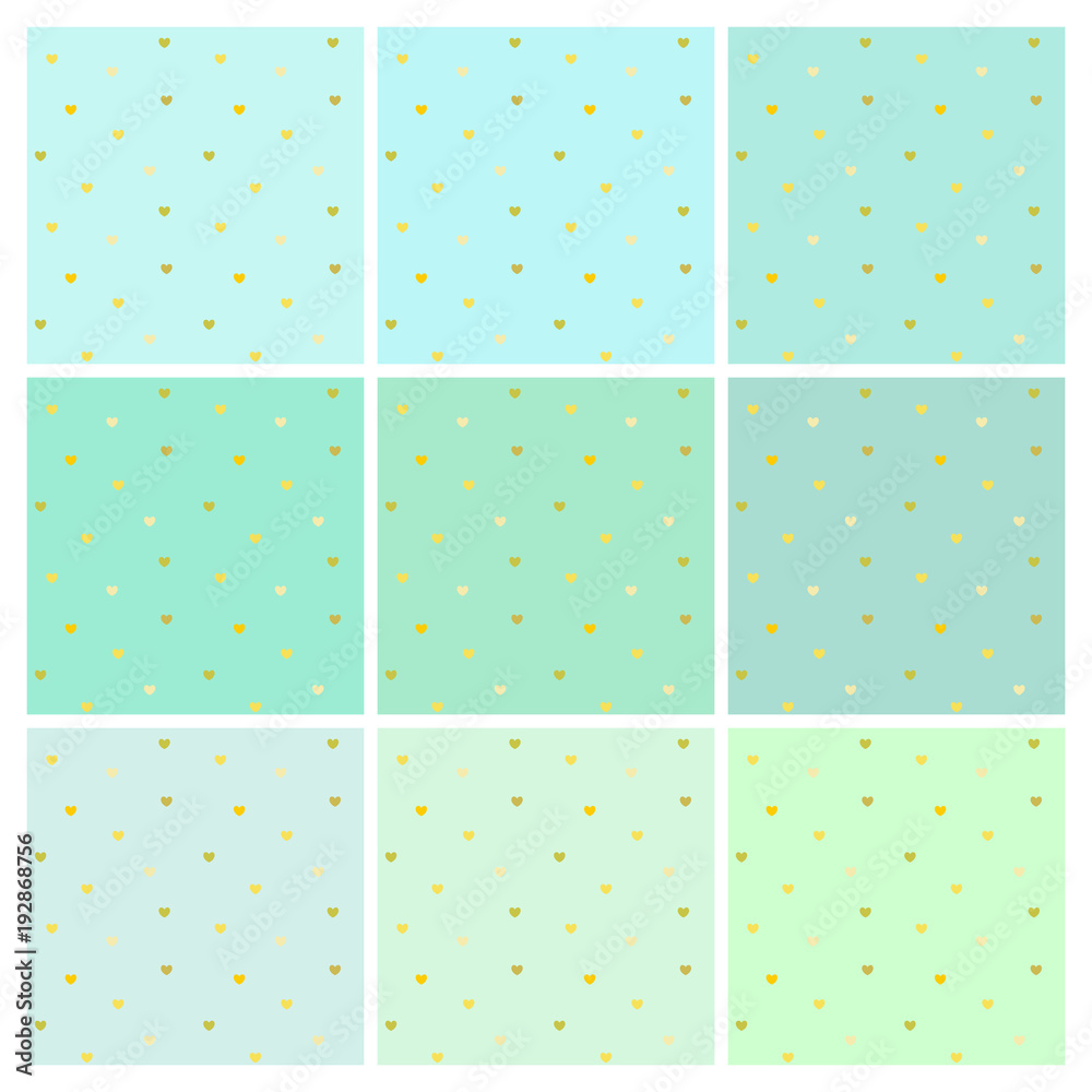 custom made wallpaper toronto digitalSet of mint vector green backgrounds with small Golden hearts