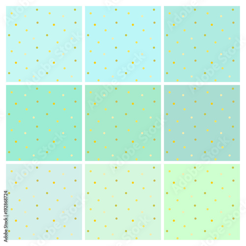 Set of mint vector green backgrounds with small Golden dots