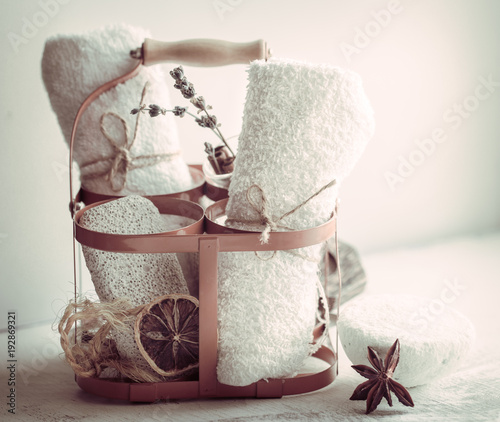 Spa composition in a beautiful stand on a light background