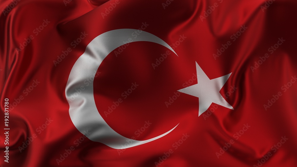 beautiful turkish flag made of silk. 3d illustration.