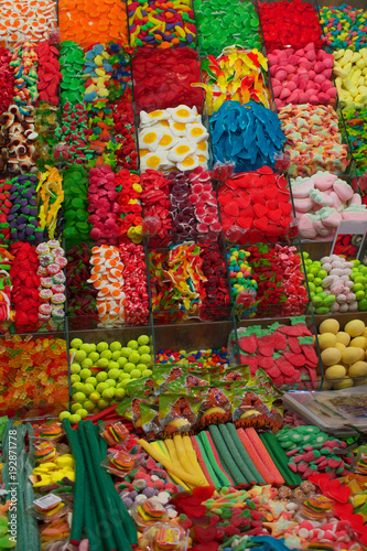 Colourful candy stand in the market