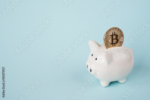 Piggy bank with golden bitcoin