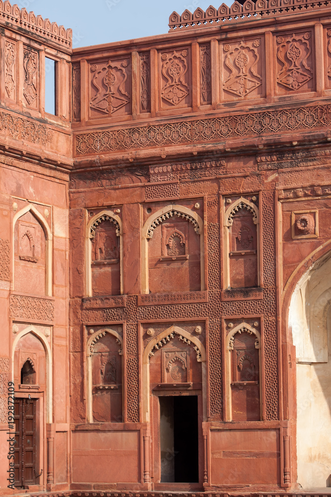Interior elements of the Red Fort in Agra, India