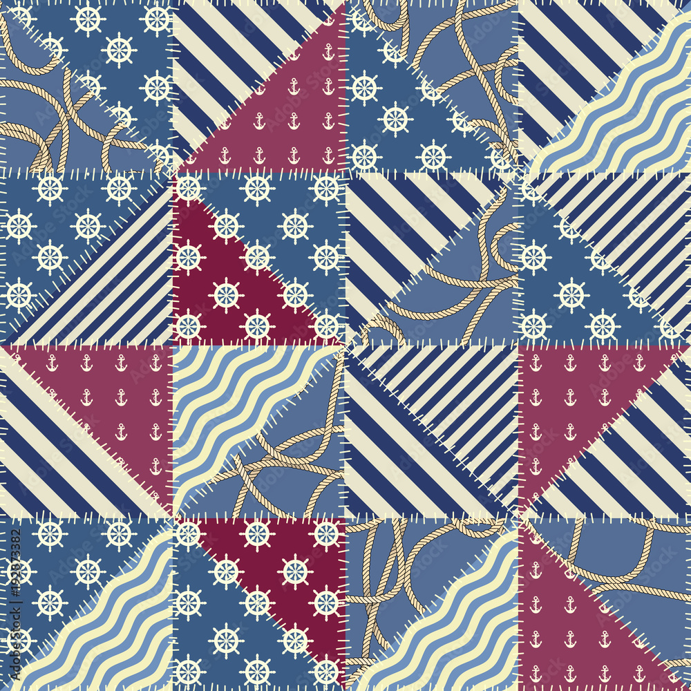 Obraz premium Seamless background pattern. Patchwork pattern in nautical style.
