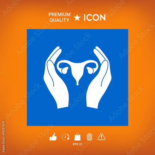Hands holding Female uterus - protection icon