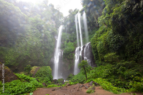Hidden in jungles beautiful Sekumpul waterfall on Bali, Indonesia