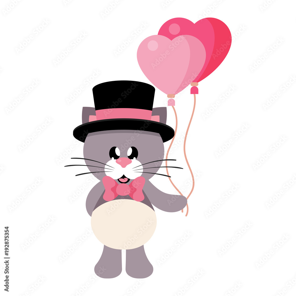 cartoon cute cat with tie and hat and lovely balloons cartoon cute cat with tie and hat and lovely balloons