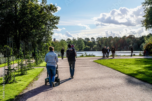 Family are walking in the Park in Hamburg, Germany