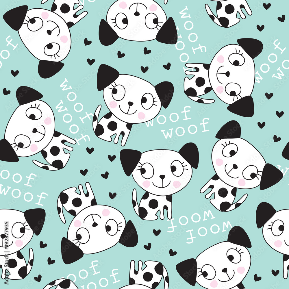 Obraz premium seamless cute turquoise dogs animal pattern vector illustration