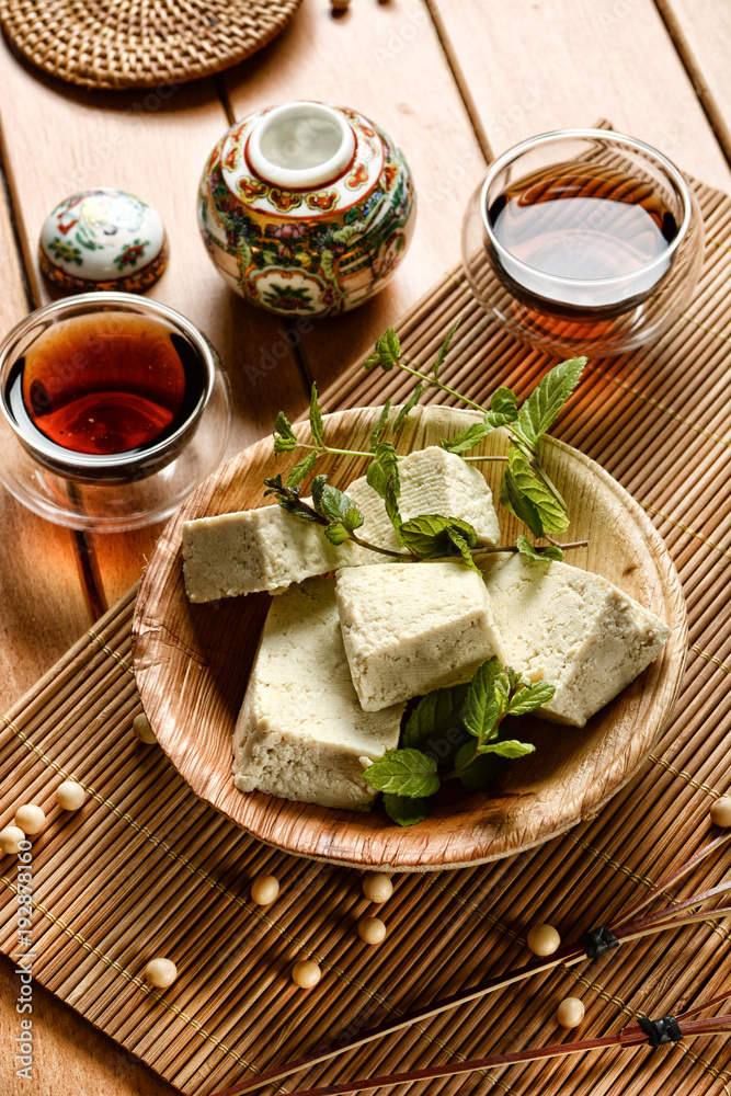 Tofu in cubes - vegetarian food made with soya seeds