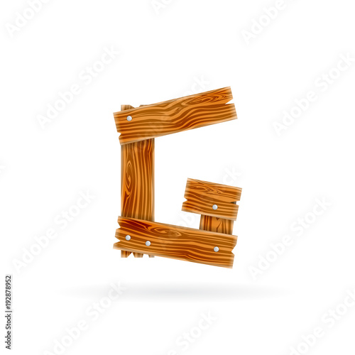 Letter G logo. Rough wooden plank icon. Isolated vector rustic concept.