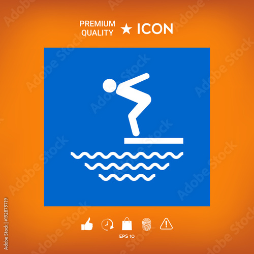 Swimmer on a springboard, Jumping into the water - icon