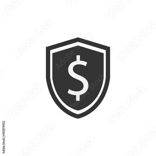 Fototapeta Naklejka Na Ścianę i Meble -  Shield icon. Dollar sign. Vector illustration. Protectoin sign. Flat design. Grey on white background.