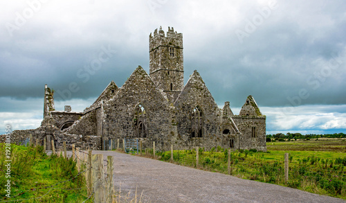 Landscapes of Ireland. Ruins of Ross Errilly Friary Convent in Galway County. National Monument and best preserved monastery.  photo