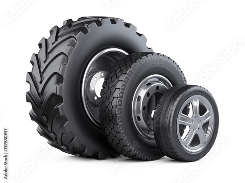 New car wheels set with disk for cars, tractor and trucks.