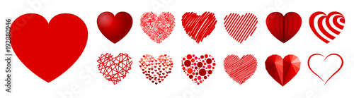 Set of thirteen hearts - stock vector