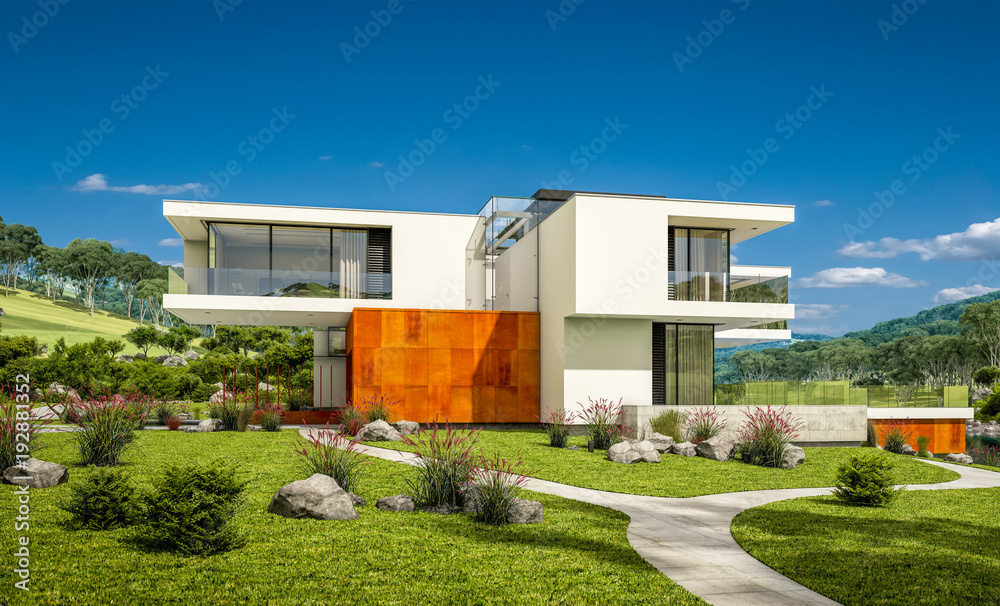 Fototapeta premium 3d rendering of modern house by the river