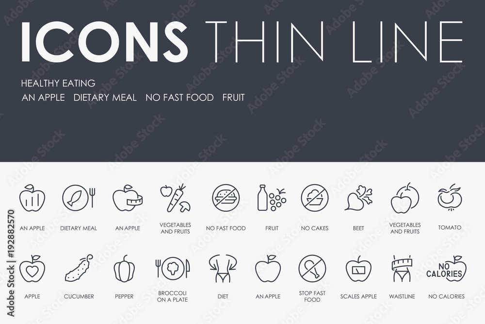 HEALTHY EATING Thin Line Icons