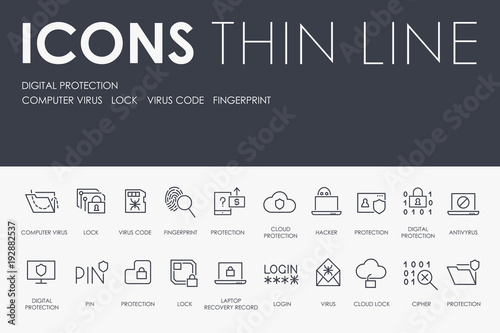 DIGITAL PROTECTION Thin Line Icons
