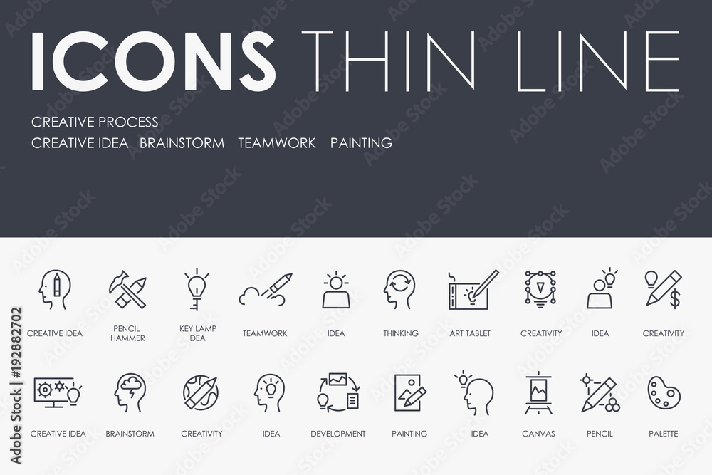 Fototapeta premium CREATIVE PROCESS Thin Line Icons