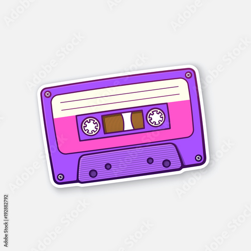 Sticker of ultra violet retro audio cassette with pink stripe