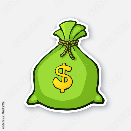 Sticker of green bank bag with dollar sign