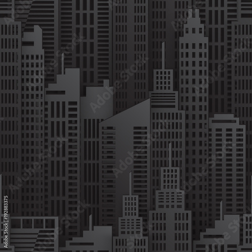 Seamless urban background. Paper skyscrapers. Achitectural building in panoramic view. Modern city skyline building industrial paper art landscape skyscraper offices. Vector Illustration