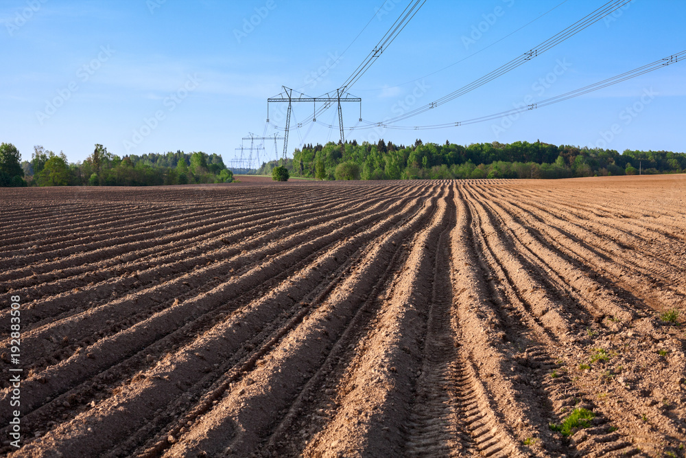 Arable land at the spring season. Agricalture in Russia