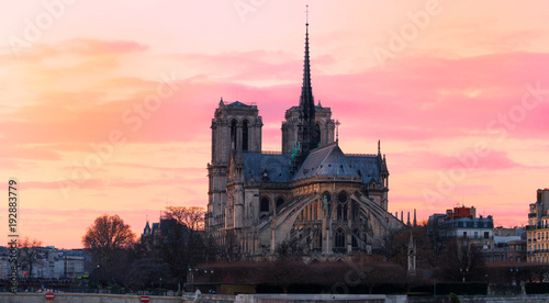 Canvas Print The Notre Dame Cathedral at sunset , Paris, France.