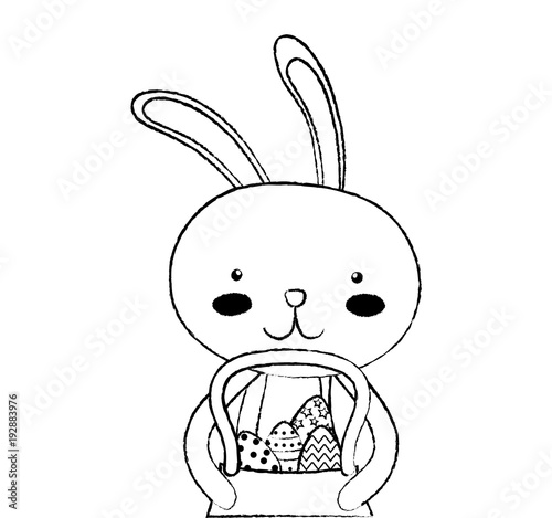 grunge happy rabbit animal with eggs inside hamper