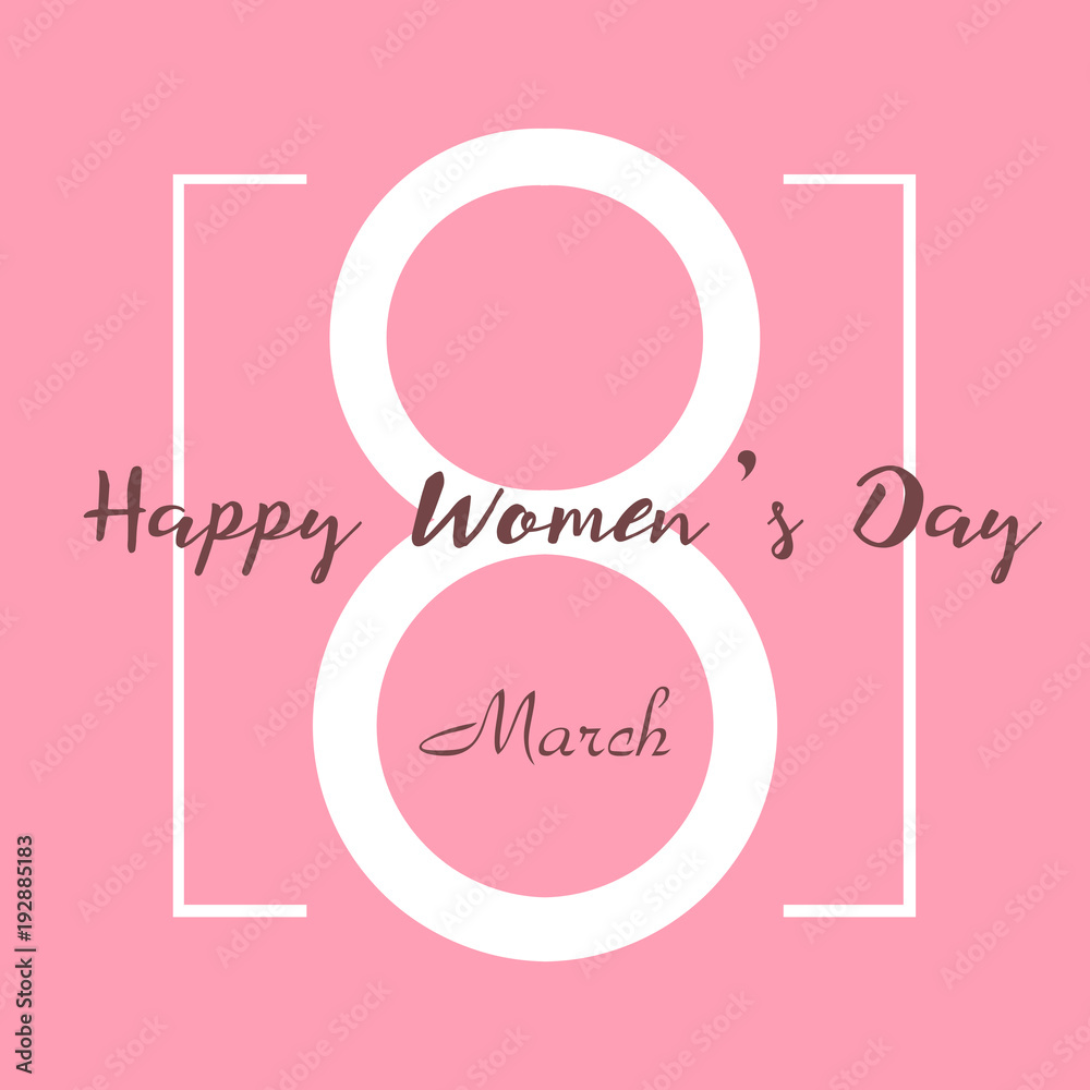 Happy women's day greeting card with hand written text. 8 March. Vector.