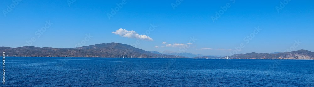 Beautiful seascape. Taken from the yacht on a sunny summer day. Saronic Gulf, Greece.
